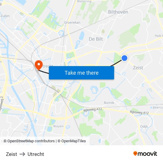 Zeist to Utrecht map