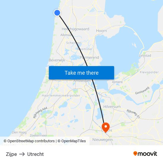 Zijpe to Utrecht map