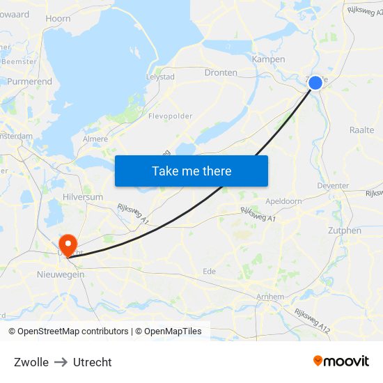 Zwolle to Utrecht map