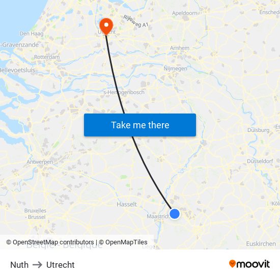 Nuth to Utrecht map