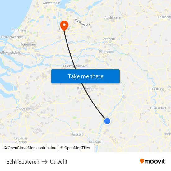 Echt-Susteren to Utrecht map