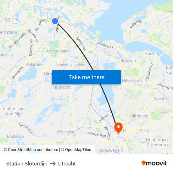 Station Sloterdijk to Utrecht map