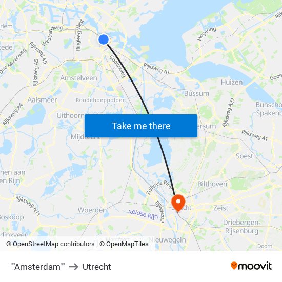 ""Amsterdam"" to Utrecht map