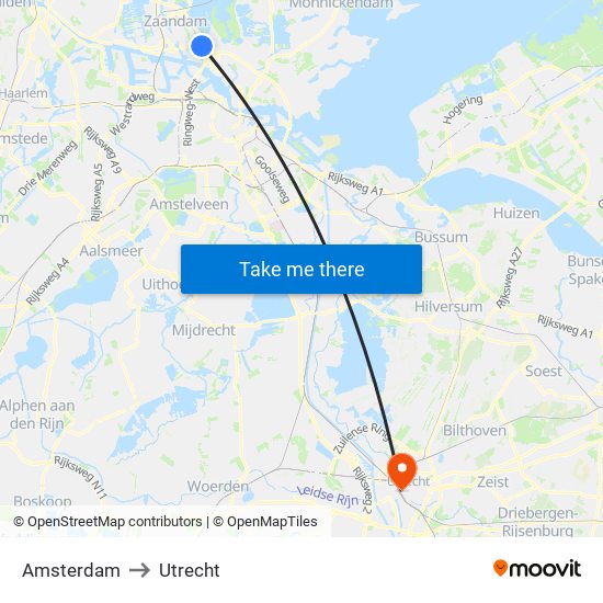 Amsterdam to Utrecht map