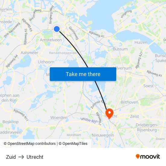 Zuid to Utrecht map