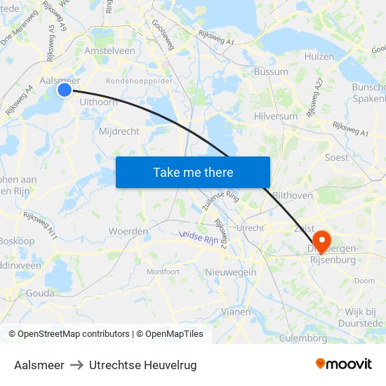 Aalsmeer to Utrechtse Heuvelrug map