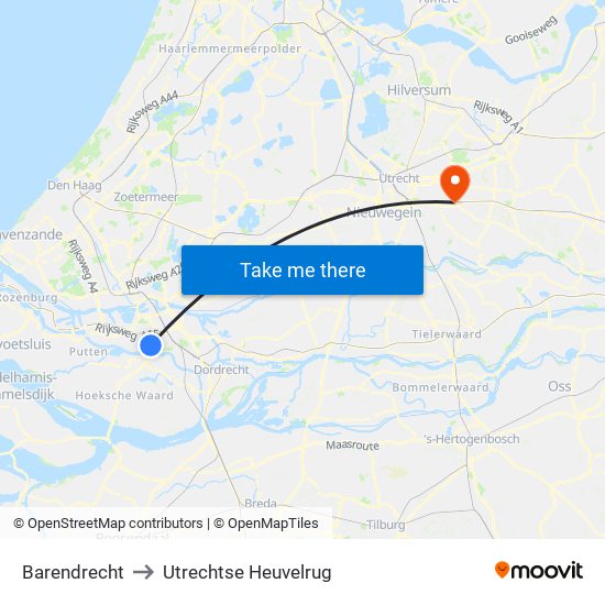 Barendrecht to Utrechtse Heuvelrug map