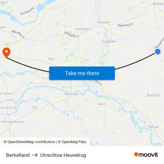 Berkelland to Utrechtse Heuvelrug map