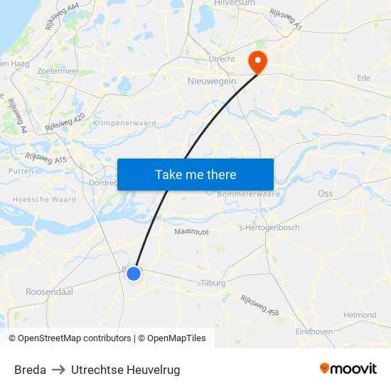 Breda to Utrechtse Heuvelrug map