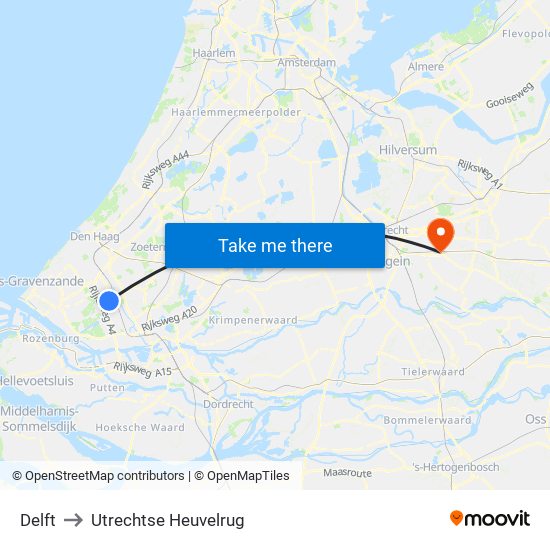 Delft to Utrechtse Heuvelrug map