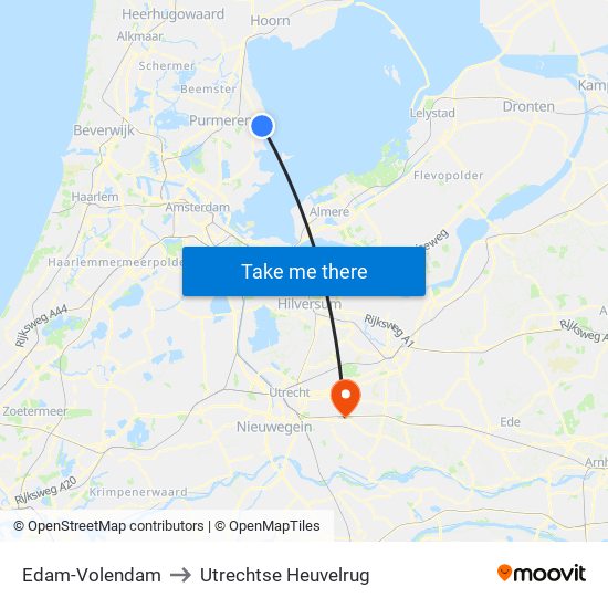 Edam-Volendam to Utrechtse Heuvelrug map