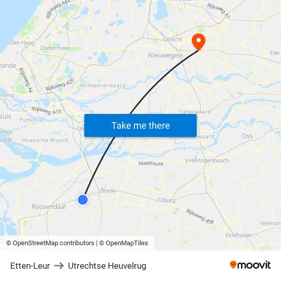 Etten-Leur to Utrechtse Heuvelrug map