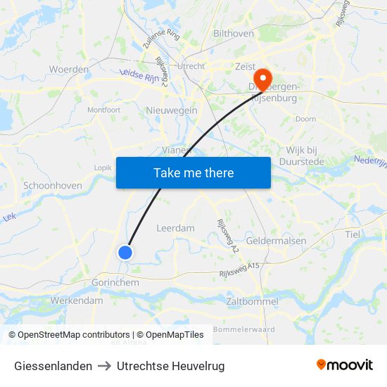 Giessenlanden to Utrechtse Heuvelrug map