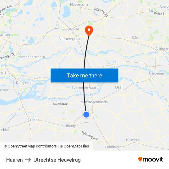 Haaren to Utrechtse Heuvelrug map