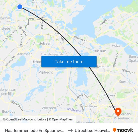 Haarlemmerliede En Spaarnwoude to Utrechtse Heuvelrug map