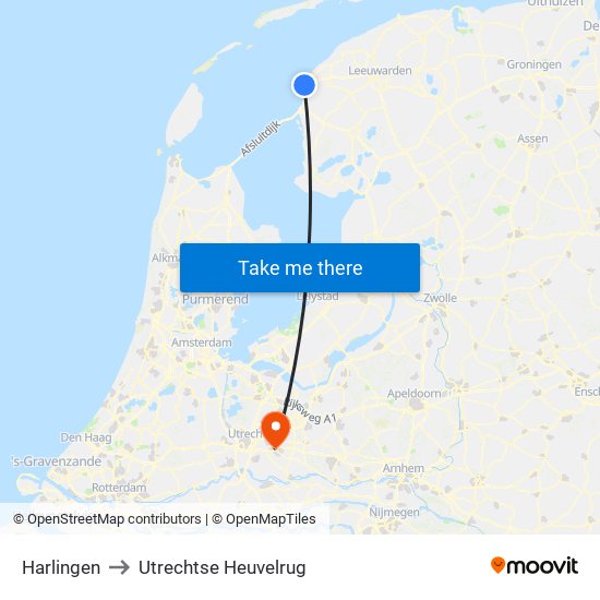 Harlingen to Utrechtse Heuvelrug map