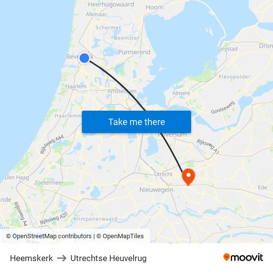 Heemskerk to Utrechtse Heuvelrug map