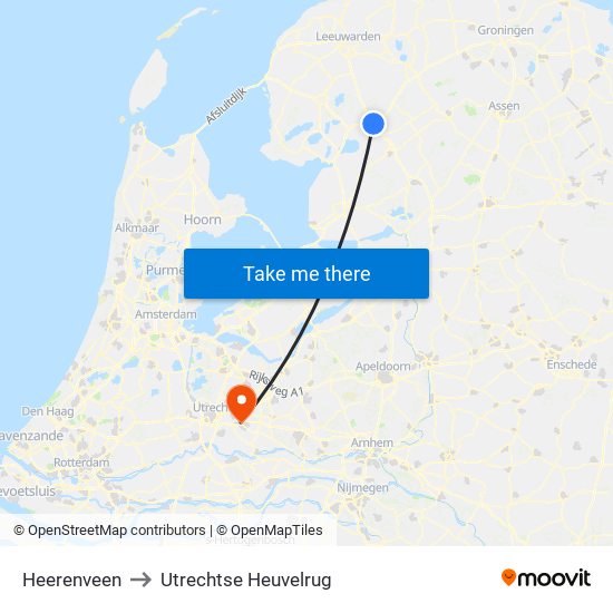 Heerenveen to Utrechtse Heuvelrug map