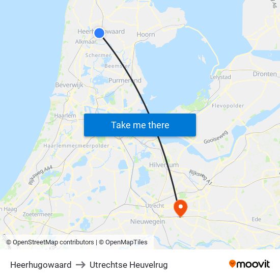 Heerhugowaard to Utrechtse Heuvelrug map