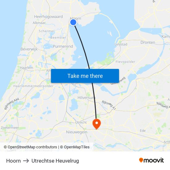 Hoorn to Utrechtse Heuvelrug map