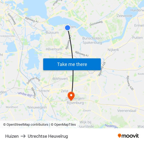 Huizen to Utrechtse Heuvelrug map