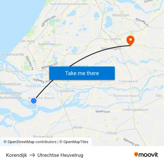 Korendijk to Utrechtse Heuvelrug map