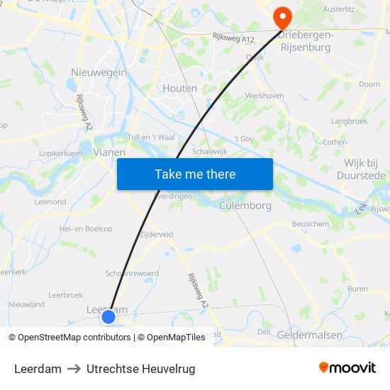Leerdam to Utrechtse Heuvelrug map