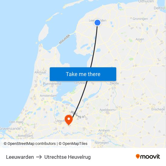 Leeuwarden to Utrechtse Heuvelrug map