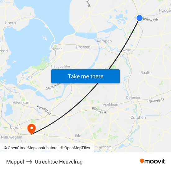 Meppel to Utrechtse Heuvelrug map