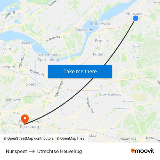 Nunspeet to Utrechtse Heuvelrug map