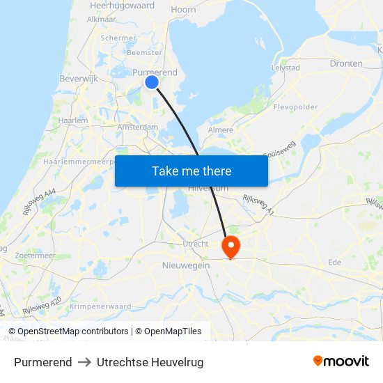 Purmerend to Utrechtse Heuvelrug map