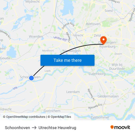 Schoonhoven to Utrechtse Heuvelrug map