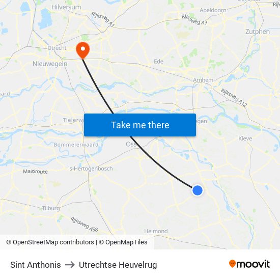 Sint Anthonis to Utrechtse Heuvelrug map