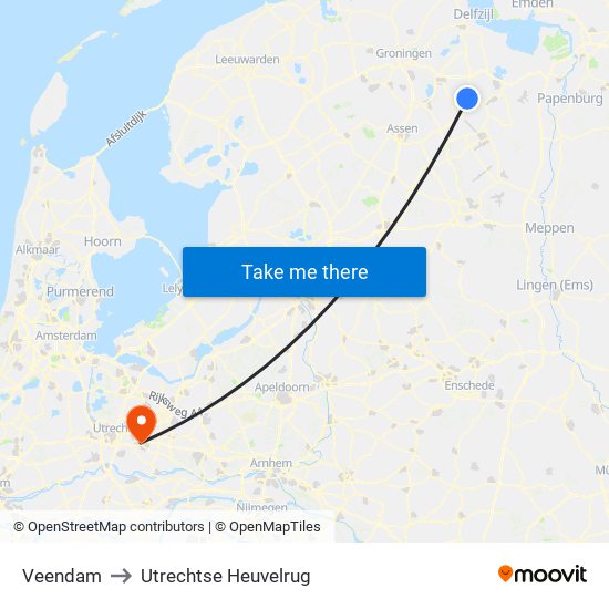 Veendam to Utrechtse Heuvelrug map