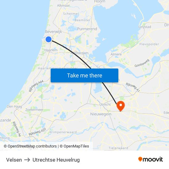 Velsen to Utrechtse Heuvelrug map