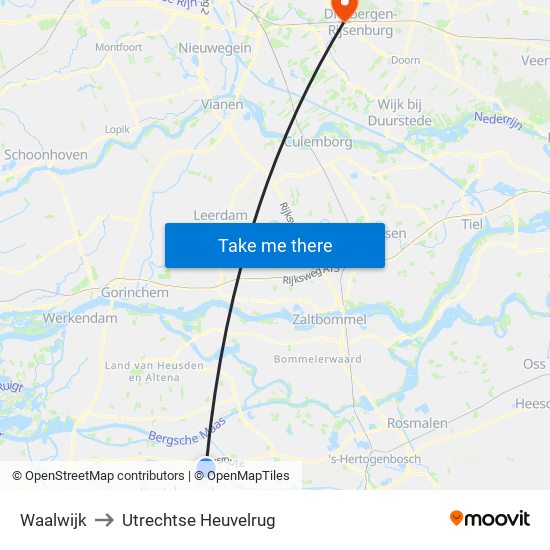 Waalwijk to Utrechtse Heuvelrug map