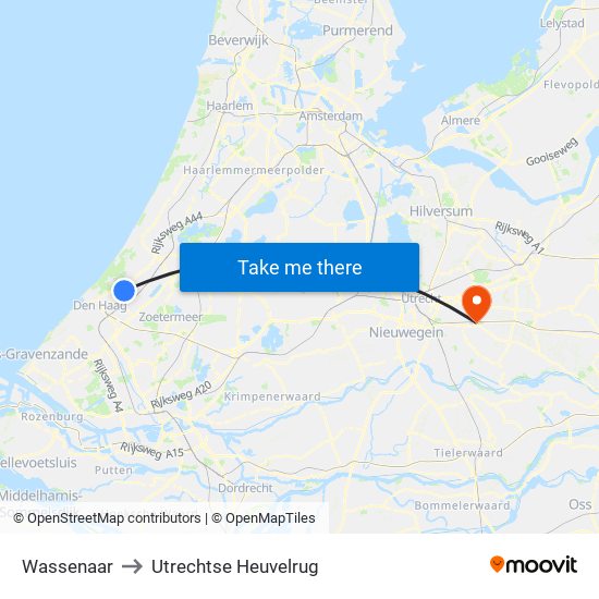 Wassenaar to Utrechtse Heuvelrug map