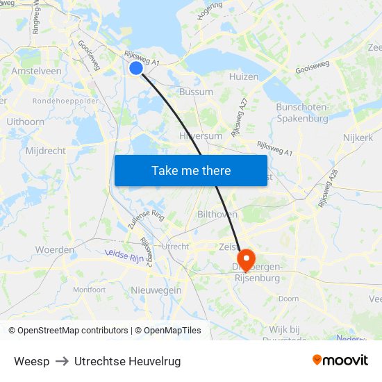 Weesp to Utrechtse Heuvelrug map