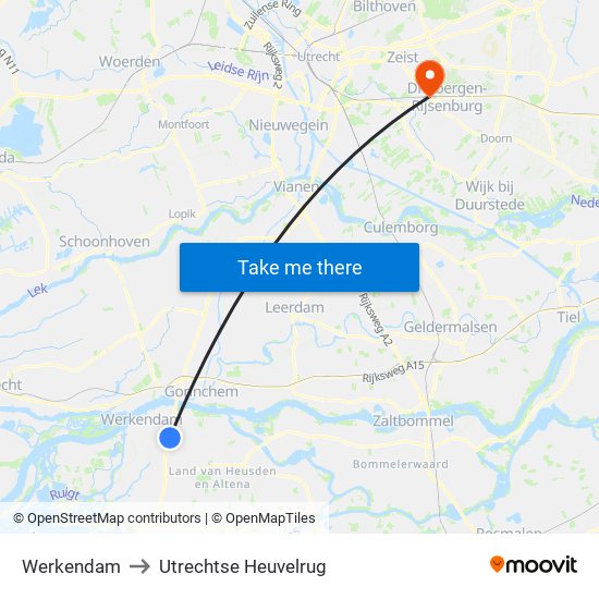 Werkendam to Utrechtse Heuvelrug map
