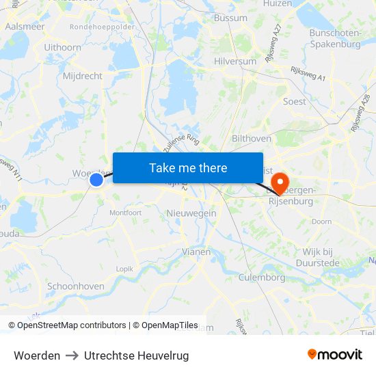 Woerden to Utrechtse Heuvelrug map