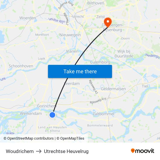 Woudrichem to Utrechtse Heuvelrug map