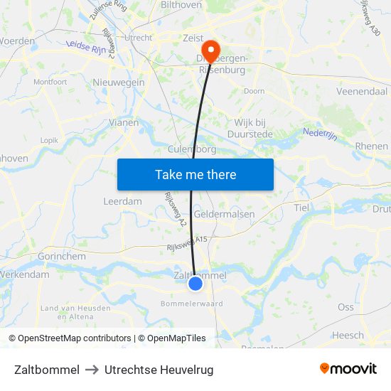 Zaltbommel to Utrechtse Heuvelrug map
