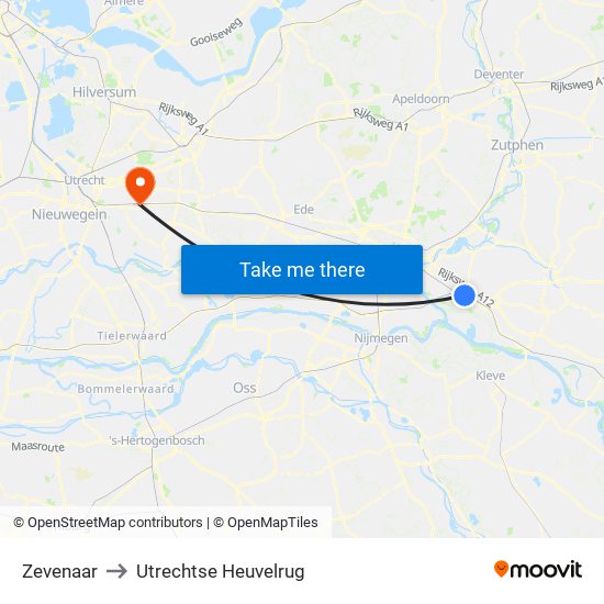 Zevenaar to Utrechtse Heuvelrug map