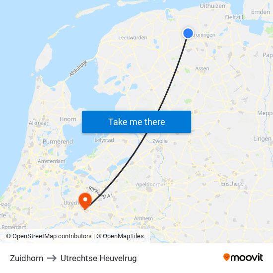 Zuidhorn to Utrechtse Heuvelrug map