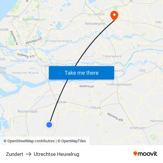 Zundert to Utrechtse Heuvelrug map