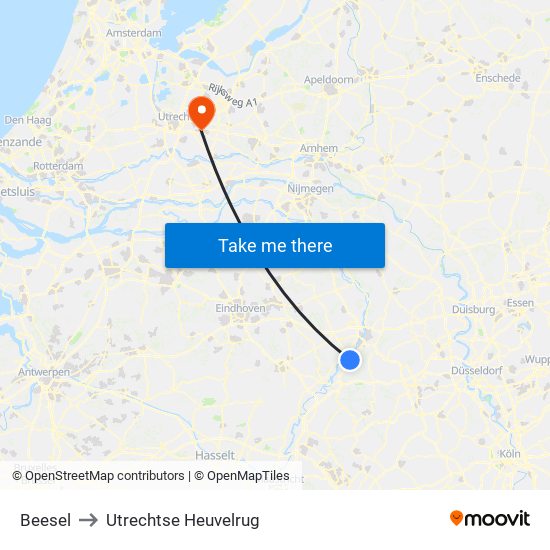 Beesel to Utrechtse Heuvelrug map