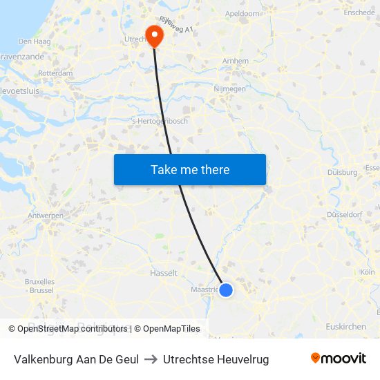 Valkenburg Aan De Geul to Utrechtse Heuvelrug map