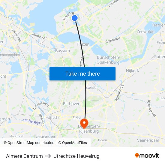 Almere Centrum to Utrechtse Heuvelrug map