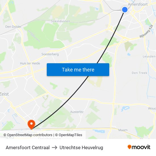 Amersfoort Centraal to Utrechtse Heuvelrug map