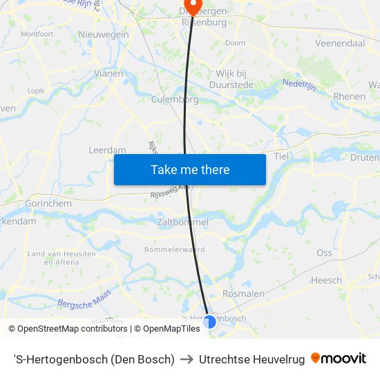 'S-Hertogenbosch (Den Bosch) to Utrechtse Heuvelrug map